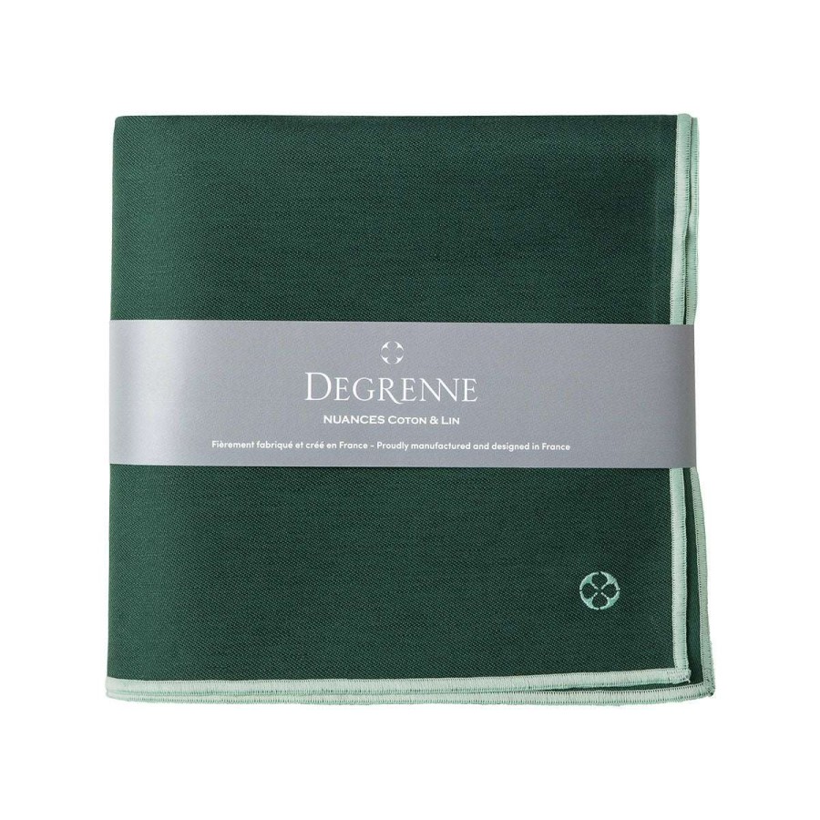 Table Linen * | Discounts Nuances Coton & Lin Vert Emeraude Square Tablecloth 180 X 180 Cm