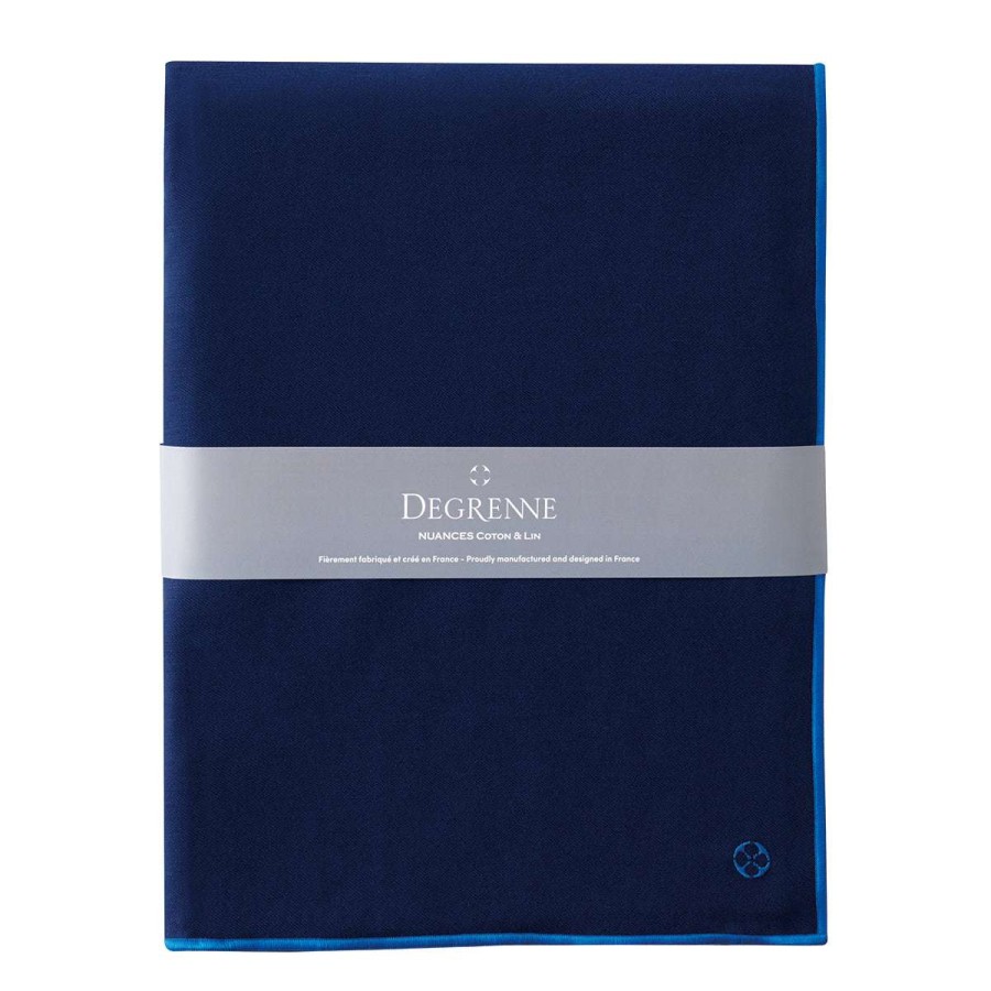 Table Linen * | Hot Sell Nuances Coton & Lin Bleu Nuit Rectangular Tablecloth 180 X 250 Cm