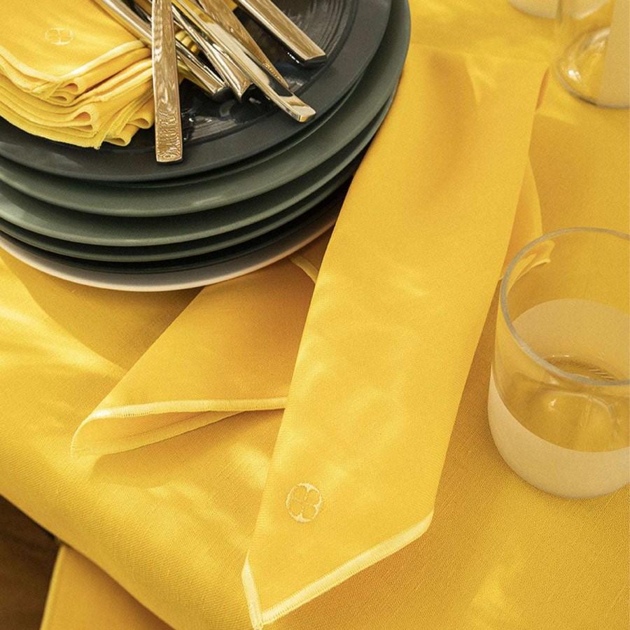 Table Linen * | Quick Delivery Nuances Coton & Lin Jaune Tournesol Rectangular Tablecloth 180 X 250 Cm