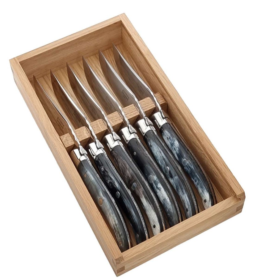 Cutlery * | New Arrivals Laguiole Table Set Of 6 Steak Knives Black Horn