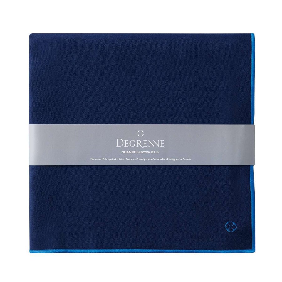 Table Linen * | Shop Nuances Coton & Lin Bleu Nuit Square Tablecloth 180 X 180 Cm