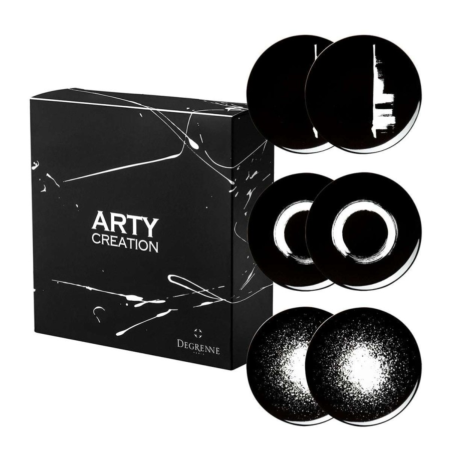 Tableware * | Gift Selection Arty Creation Noir Set Of 6 Dessert Plates 20 Cm