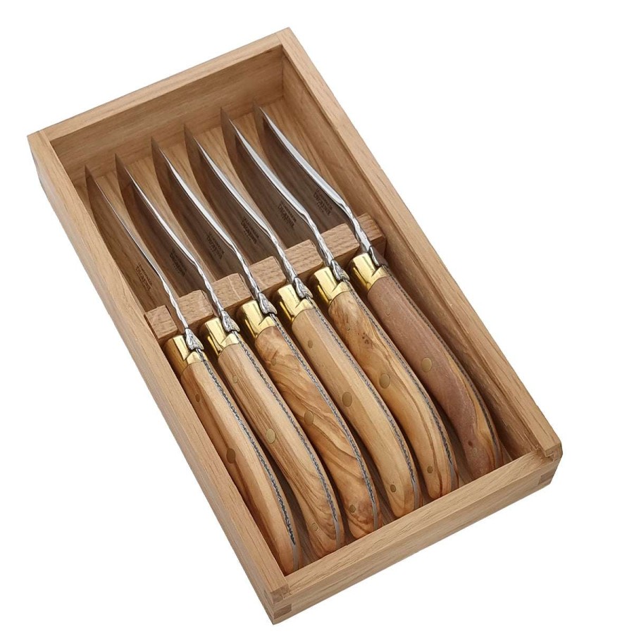 Cutlery * | Top Sellers Laguiole Table Set Of 6 Steak Knives Olive Wood