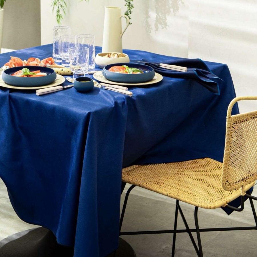 Table Linen * | Discounts Nuances Coton & Lin Bleu Roy Square Tablecloth 180 X 180 Cm