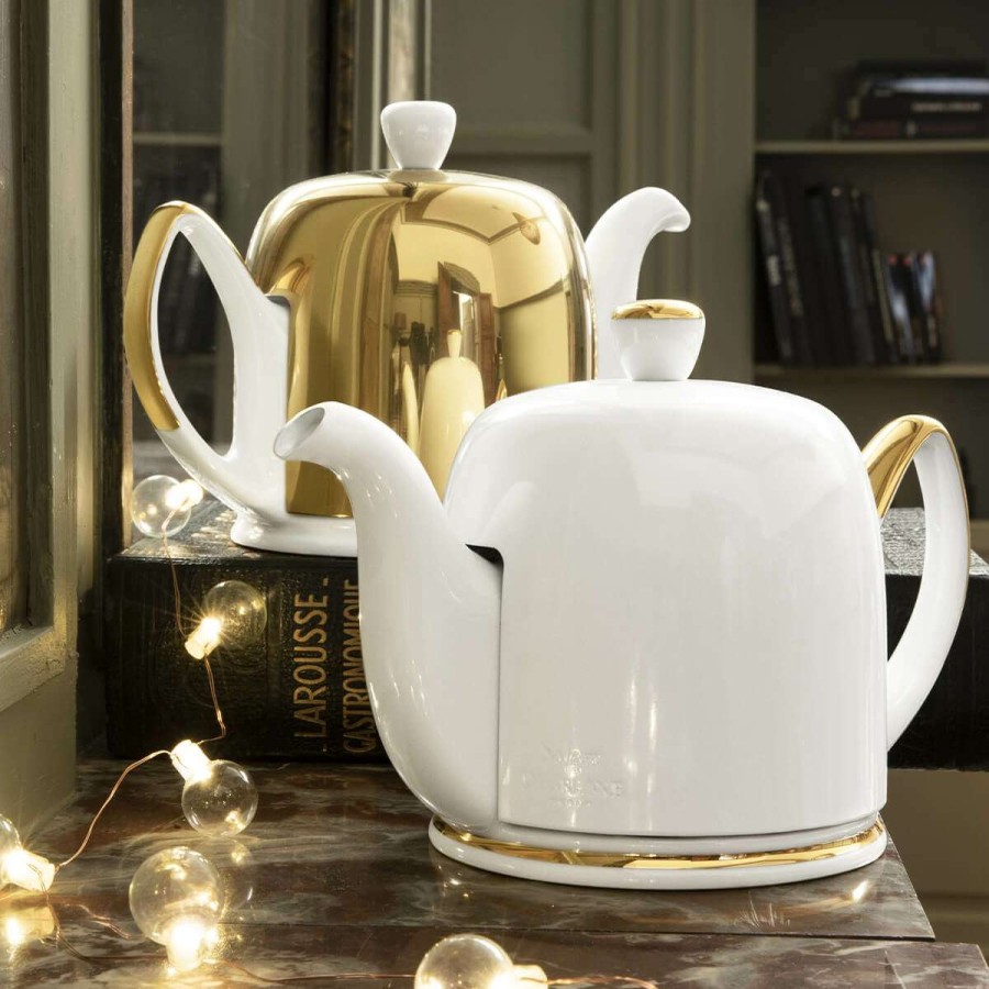 Tea & Coffee * | Good Quality Salam Or Salam Tea Pot 4 Cups White And Gold Body And White Lid